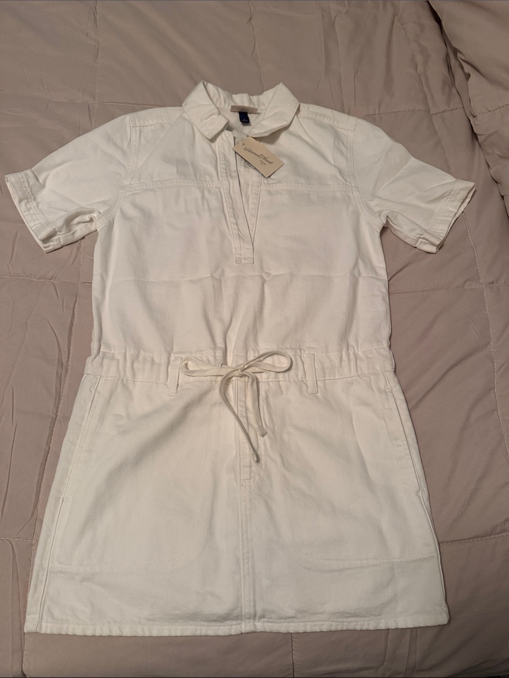 Universal Thread Cream Short-Sleeve Drawstring Denim Romper S NWT